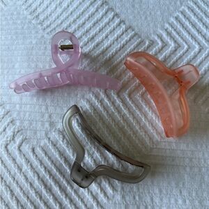 Set of Three Hair Claw Clips in Pink, Orange, and Gray